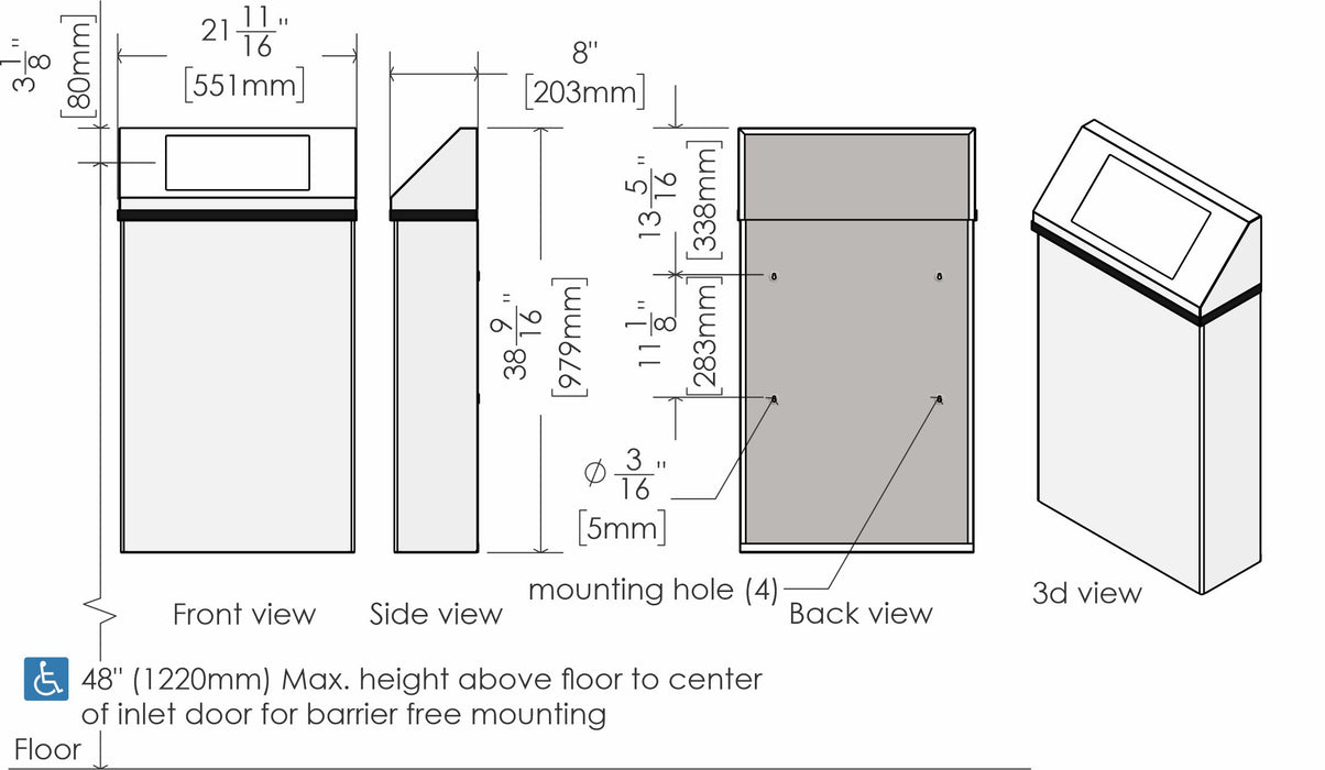 Frost 304-NLS Wall-Mount Stainless Steel Waste Receptacle 77L Heavy-Duty Commercial