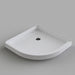 White Acritec round front shower base with patterned bottom in a modern bathroom installation