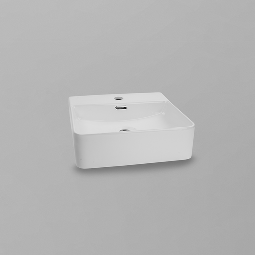 Acritec 36422 square counter-top basin in white ceramic, full top view showing 16.5-inch by 16.5-inch bowl