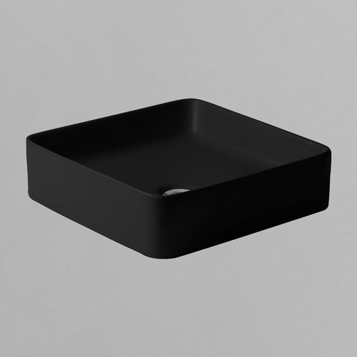 Acritec 36647-BLK square counter-top basin in black matte ceramic, full top view showing 14.25-inch by 14.25-inch bowl