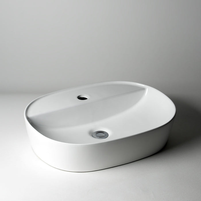 Acritec 36651 square counter-top basin in white ceramic, full top view showing 19.875-inch by 15.125-inch bowl