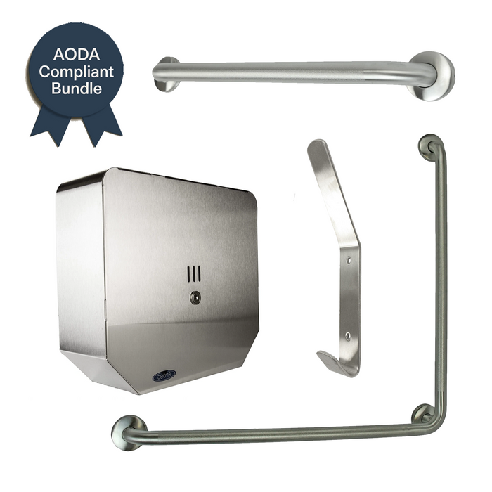 Frost AODA Accessible Stall Bundle Stainless Grab Bars + Tissue Dispenser + Hook