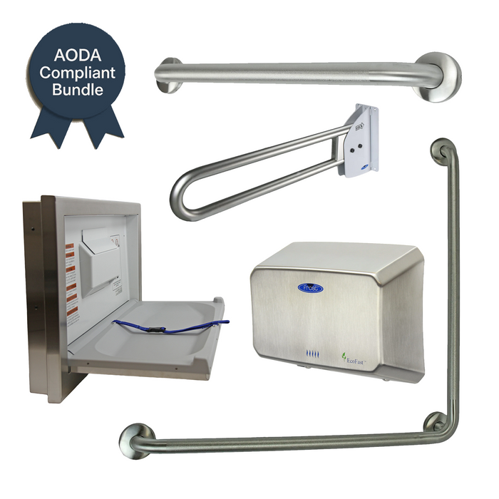 Frost AODA Compliant Universal Washroom Bundle – Stainless Steel Baby Changing Table + Grab Bars + Hand Dryer