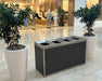 Front view of Denali laminate triple-stream station with tilt-up lids
