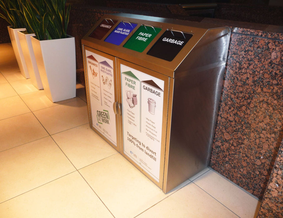 Slim Envyrozone Ranier recycling bin in modern Canadian office hallway