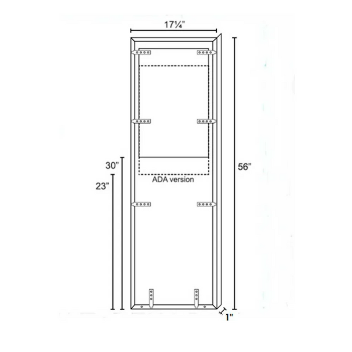 Comac ADA Recess Kit C-000011031 stainless steel wall mount showing one-piece construction and dimensions