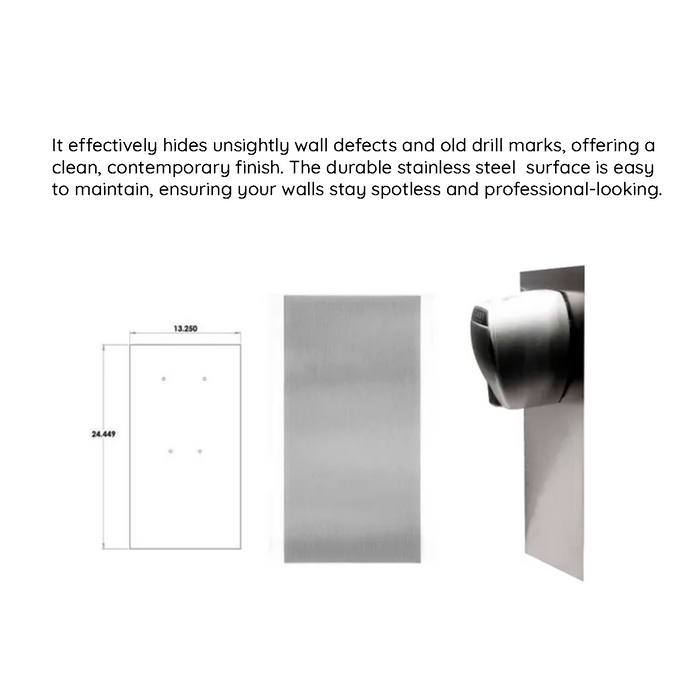 Comac Wall Adapter Plate C-000011032 stainless steel wall mount showing dimensions and clean modern finish