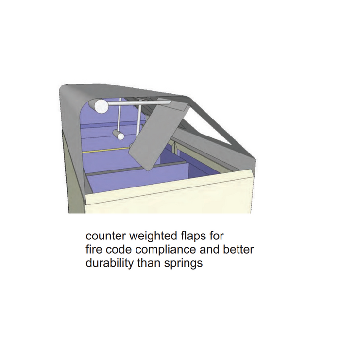 Close-up of 9-inch square counter-weighted flap on Envyrozone Ranier solid door