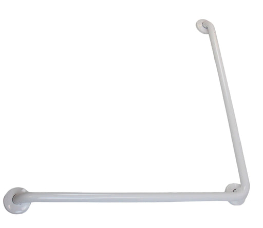 White epoxy coated L-shaped grab bar with concealed mounting