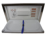 Surface mount stainless steel baby change table installed in high-traffic facility restroom