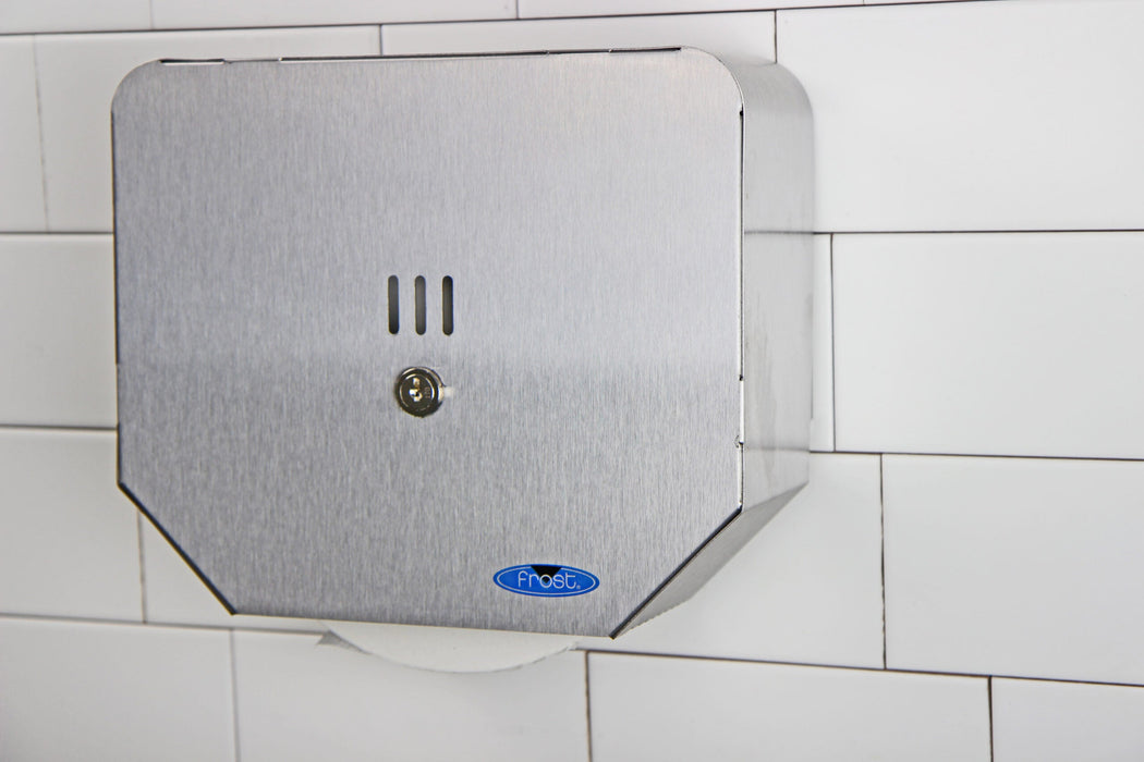 Frost 166-S stainless steel jumbo toilet tissue dispenser in use