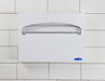 Frost 199-W white steel toilet seat cover dispenser close-up in use
