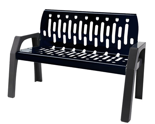 Black powder coated 4 foot outdoor steel bench with arms