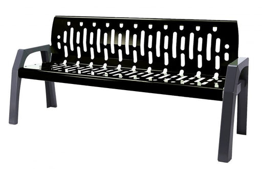 Black powder coated 4 foot outdoor steel bench with arms