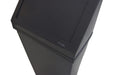 Close view of Frost 303-BL swing top lid with matte black finish