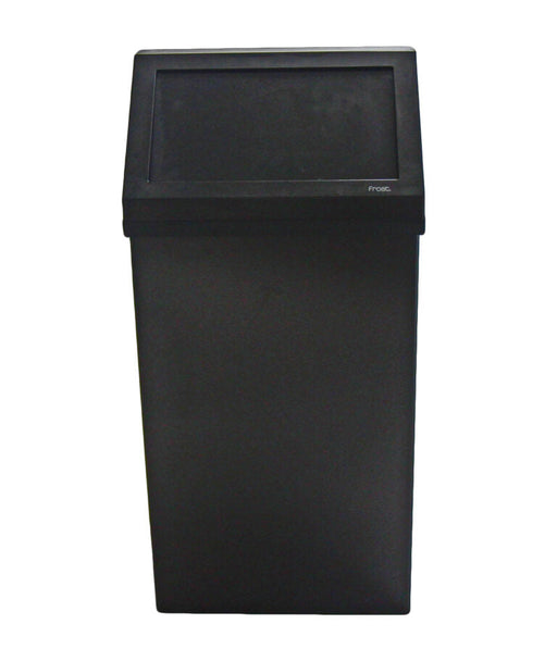 Front profile of Frost 303-BL waste bin with matte black swing top lid