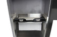 Open door view of Frost 400-14 Black with towel dispenser and 23-liter bin