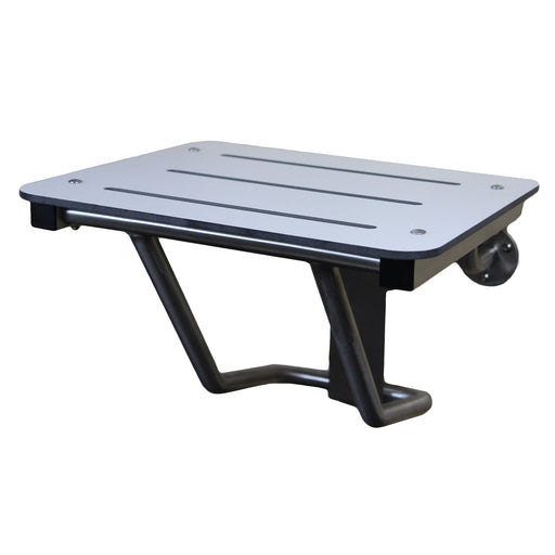 Frost 972 full wall-mounted folding shower seat shown in down position with white phenolic top