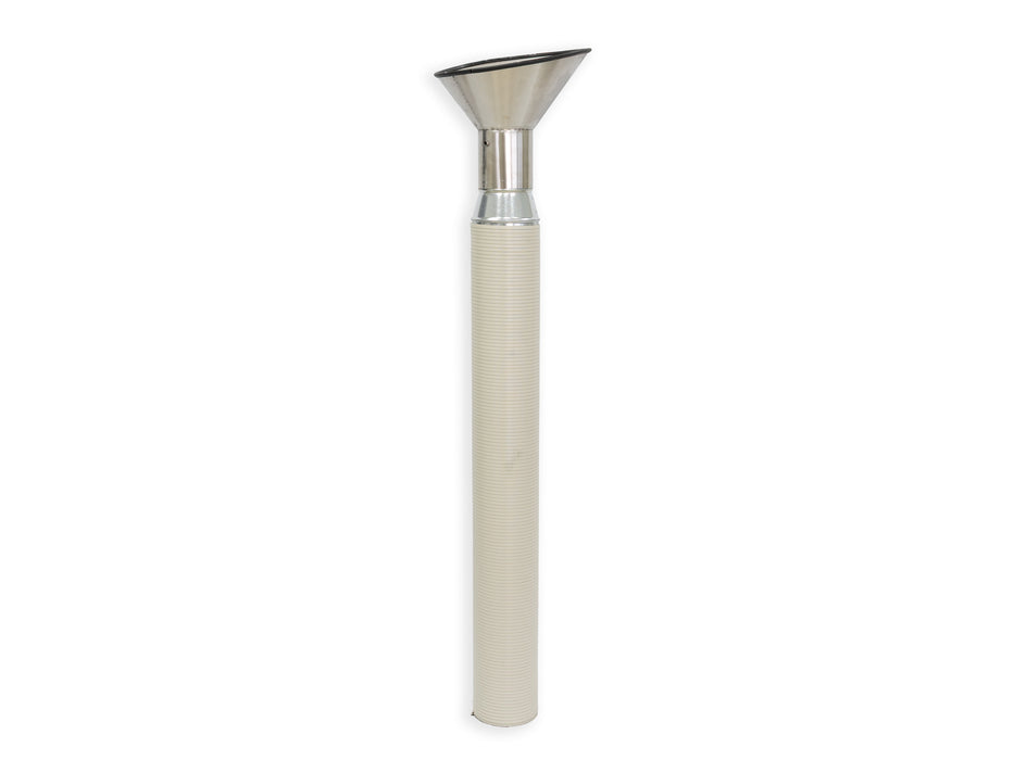 airpura-900max-black-detail-hose-funnel.jpg — Airpura 900 Max flexible intake hose and stainless steel funnel close-up