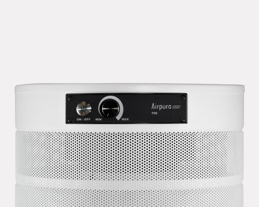 Airpura F700 Cream air purifier placed in commercial construction site office for scale