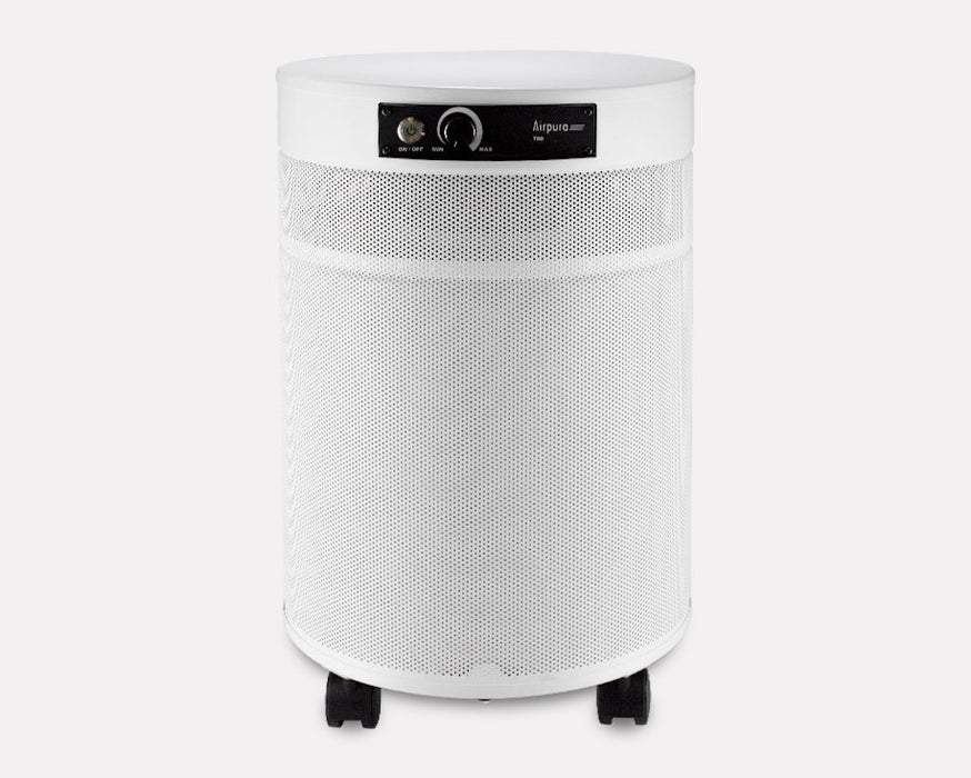 Airpura F700 DLX air purifier White front view showing 360 degree air intake grille