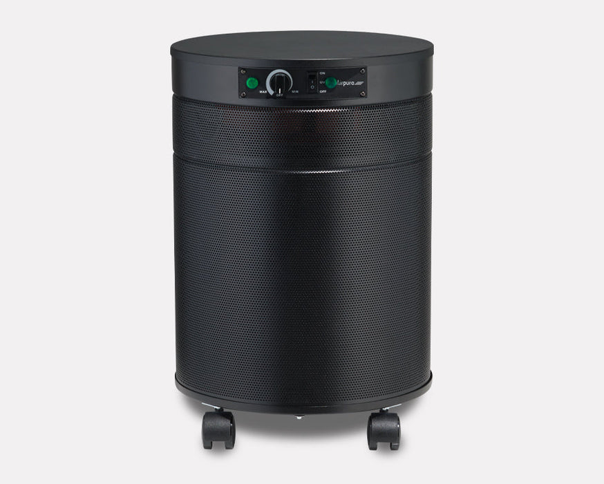 Airpura P714 commercial Super HEPA 4 stage air purifier with UV and TitanClean in Black front angled view for facility use