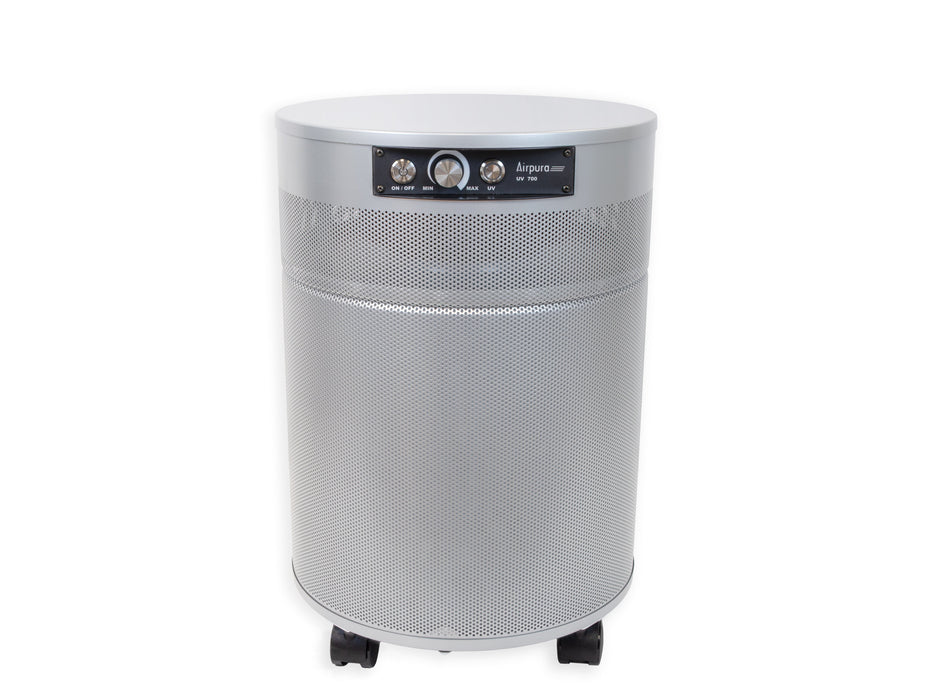 Airpura UV700 commercial air purifier Soft Silver side profile showing compact 23 inch height