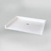 White Acritec barrier free single threshold shower base with center drain and ultra-low profile in an accessible bathroom