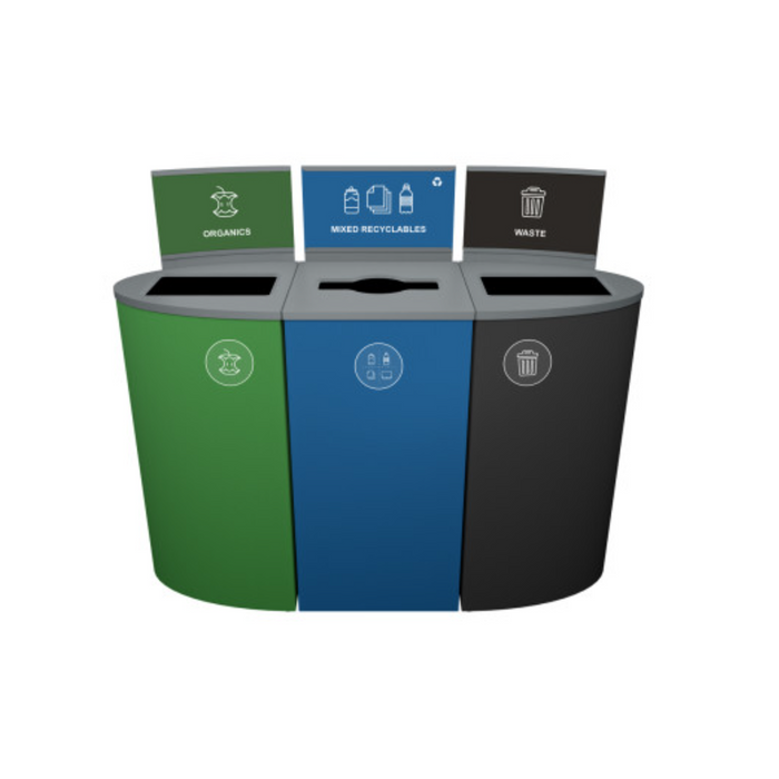Busch Systems Spectrum Triple Cube 258 L recycling station in dark green, blue, black