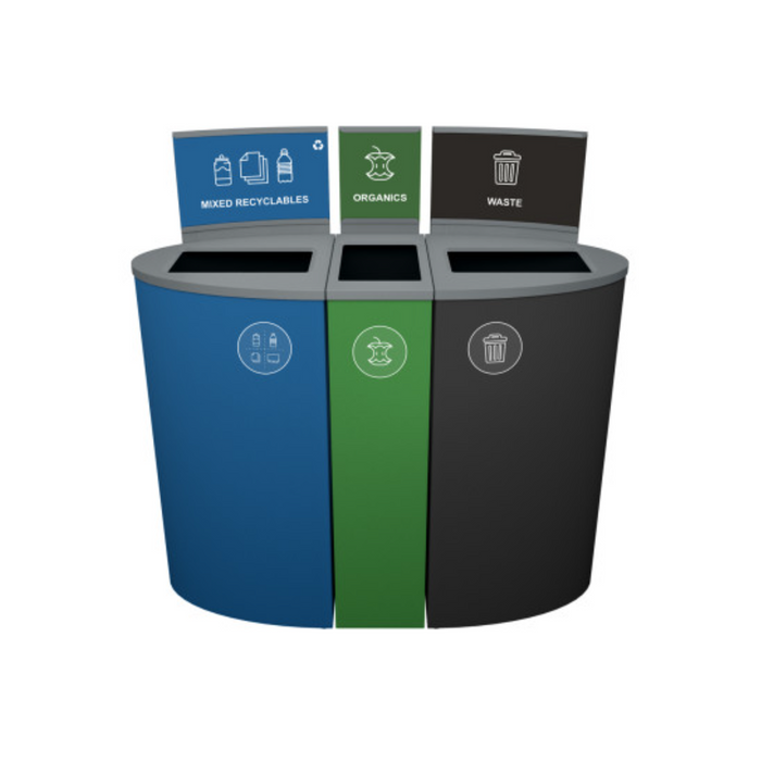 Busch Systems Spectrum Triple Kit 204 L recycling station in blue, dark green, black