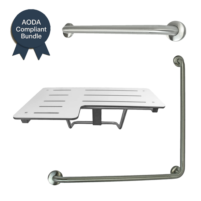 Frost AODA Accessible Shower Bundle – Grab Bars + Reversible Fold-Down Shower Seat