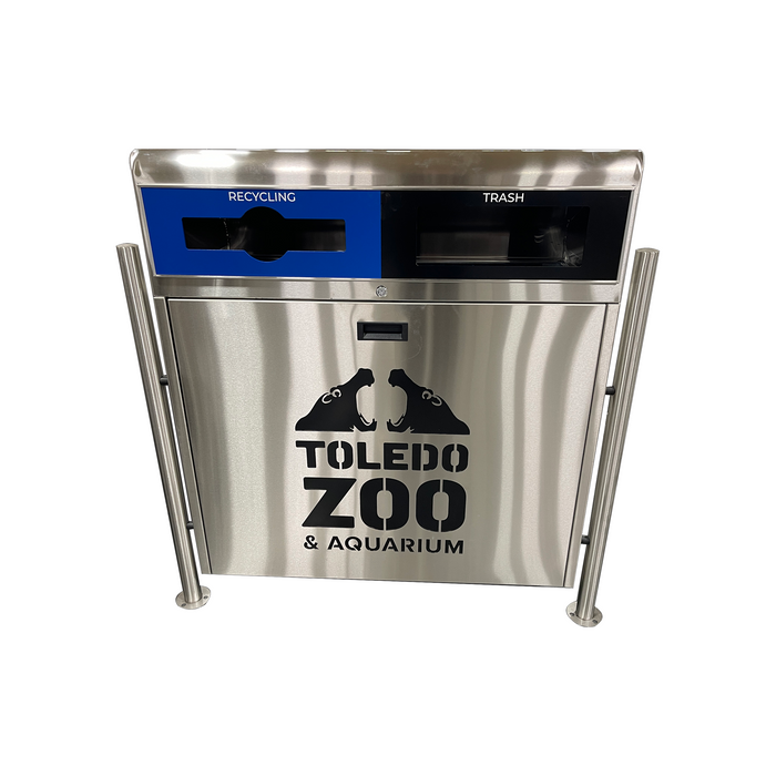 Front view of Hazleton dual-stream bin with rear door open