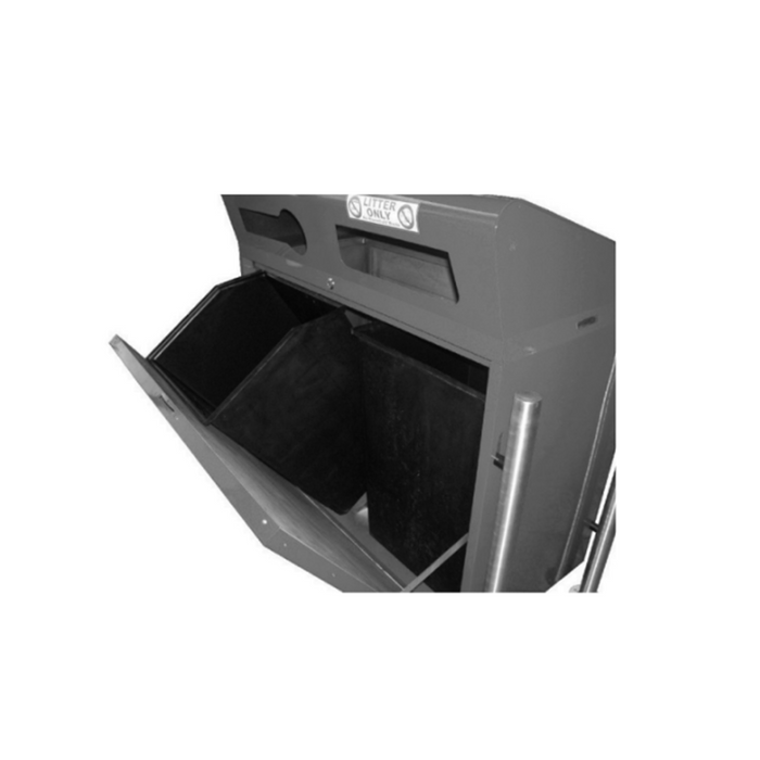 Front view of Hazleton single-stream bin with poster door open