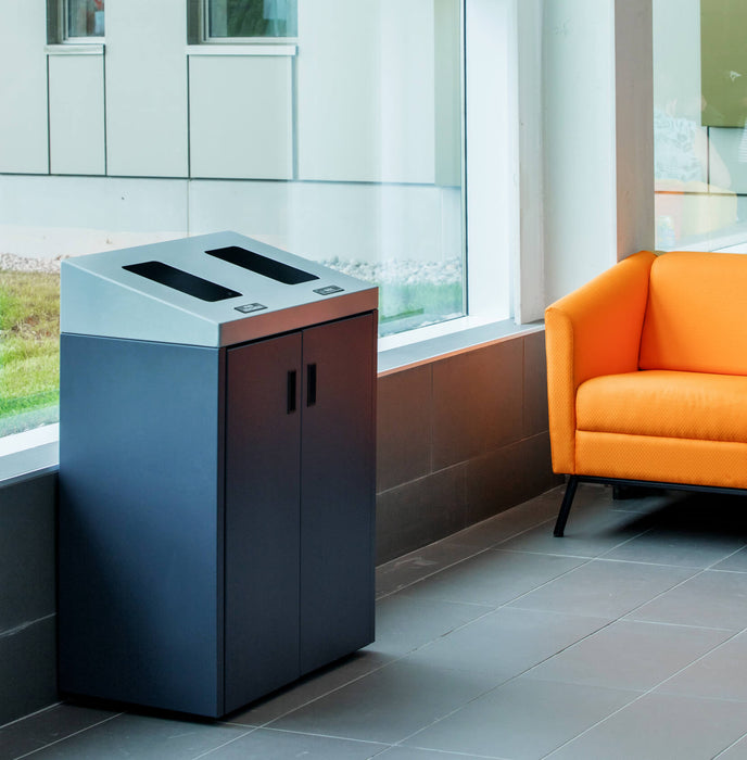 Summit double Mixed Recyclables + Waste station in upscale lobby