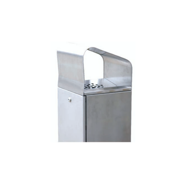 Front view of contemporary Rialto ash box in brushed stainless finish