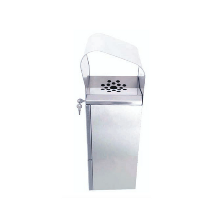 Painted steel Rialto ashtray with locking drawer and key mechanism