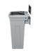 Rise single waste bin installed with lid flipped back for servicing
