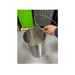 Front view of 14-inch diameter Pillars waste bin with brushed finish